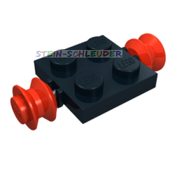 8x Lego schwarze Achsplatte 2 x 2 mit roten Felgen (122c01)