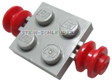 8 x Lego graue Achsplatte 2 x 2 mit roten Felgen (122c01)
